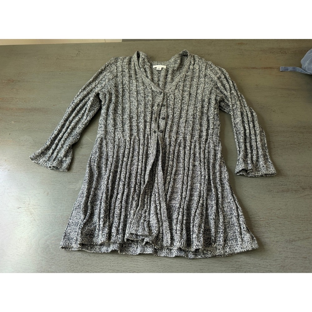 Croft & Barrow Marled Knit Ribbed Cardigan Sweater Black White Medium
